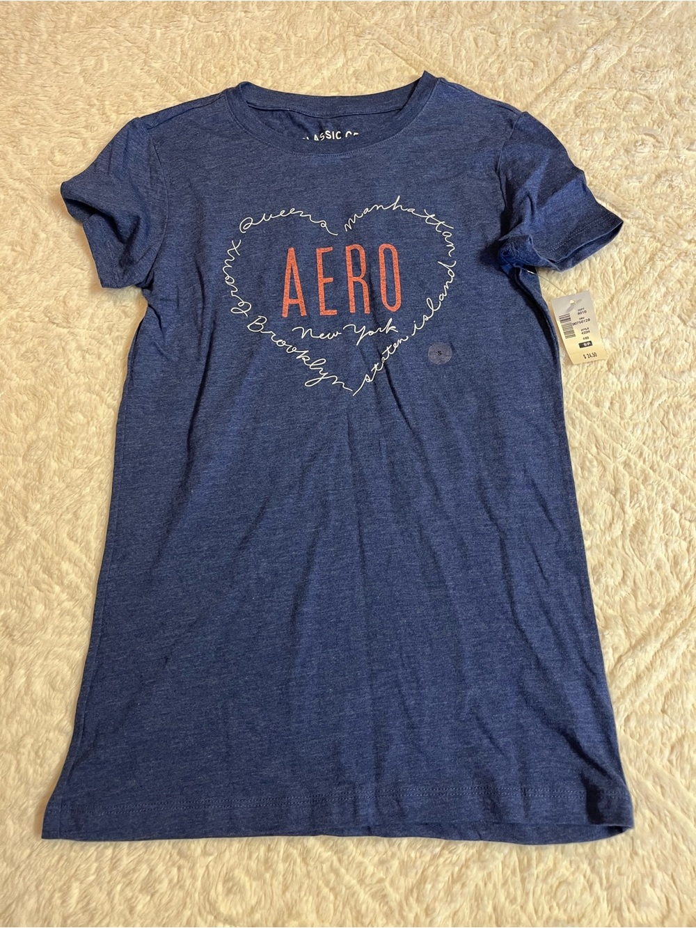 Aeropostale Navy Blue Short Sleeve Logo Tee with Heart Graphic